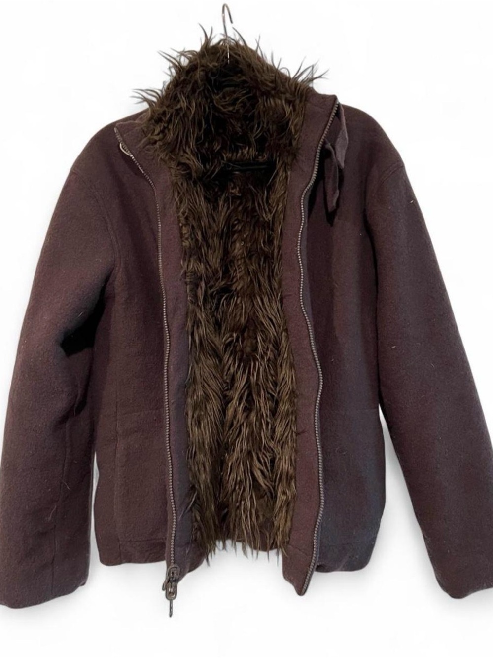 A|X Armani Exchange Reversible Shaggy Faux Fur Wool Jacket